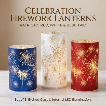 🎇Celebration Firework Lanterns – Premium Patriotic Red, White & Blue Trio