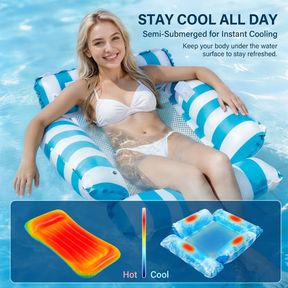 🛟(With air pump!!)🔥4-in-1 Inflatable Water Hammock – Pool Floating Lounge Chair & Swimming Bed