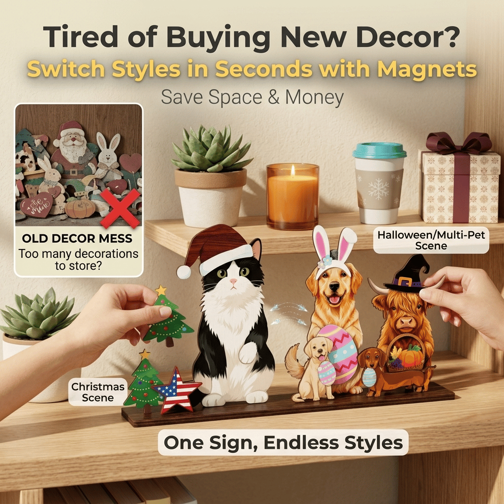 🔥Cute Cat/Dog/Golden Retriever Desk Standee – Removable Seasonal Decor