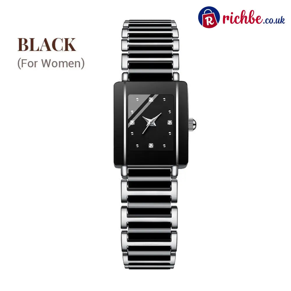 ⌚ Elegant Ceramic Band Watch, 3ATM Water Resistant Quartz Gift Box Included - For Women / Black - Other