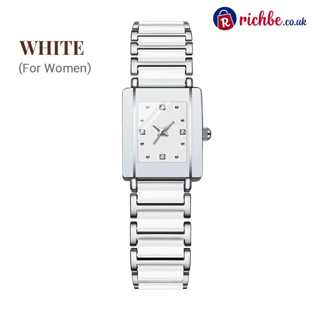 ⌚ Elegant Ceramic Band Watch, 3ATM Water Resistant Quartz Gift Box Included - For Women / White - Other
