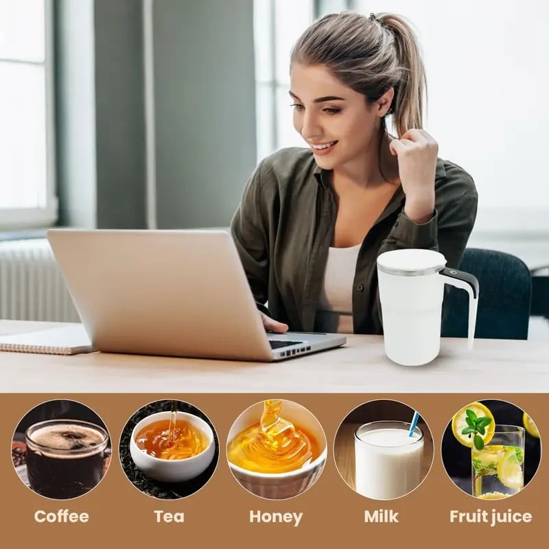 Electric coffee mug with a built-in LCD thermometer, perfect for brewing coffee, milk, cocoa, etc.