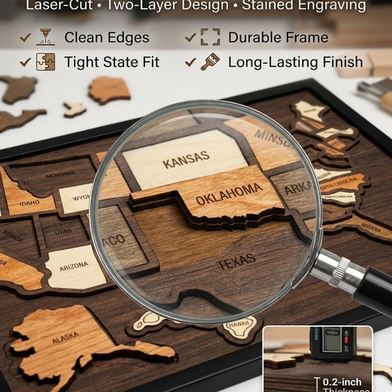 Wooden USA Travel Map Puzzle🧩A Stylish Way to Track Your Journey