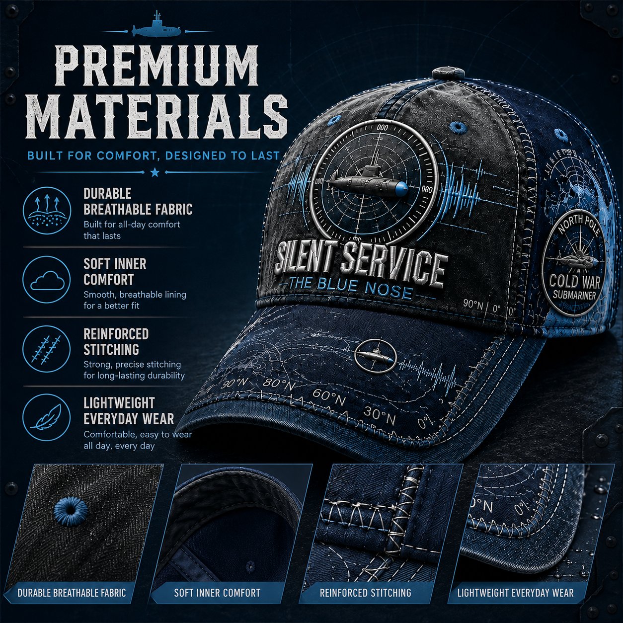 Silent Service The Blue Nose Submarine Veteran Baseball Cap