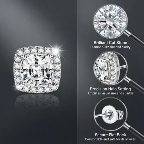 😍 Buy 1 Get 1 Free🔥Halo Stud Earrings 4-Pack - Gold & Silver Round/Square Styles