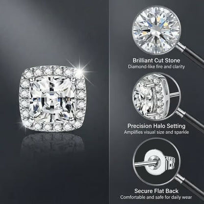 😍 Buy 1 Get 1 Free🔥Halo Stud Earrings 4-Pack - Gold & Silver Round/Square Styles