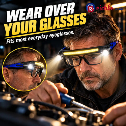 💡 Hands-Free LED Work Glasses – Wide Beam Side Lights & Over-Glasses Fit