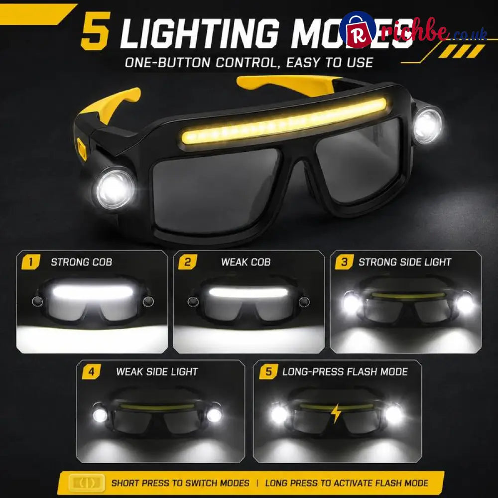 💡 Hands-Free LED Work Glasses – Wide Beam Side Lights & Over-Glasses Fit