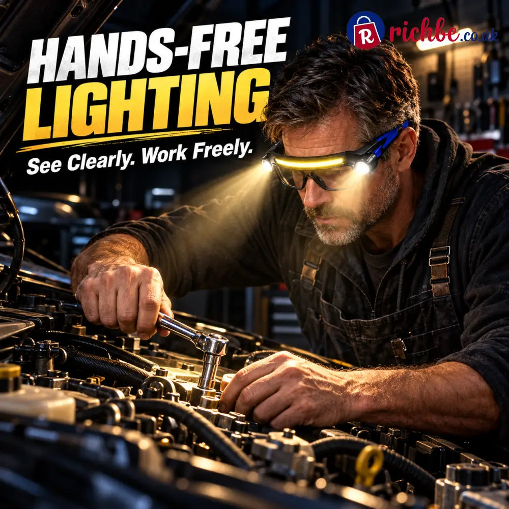 💡 Hands-Free LED Work Glasses – Wide Beam Side Lights & Over-Glasses Fit