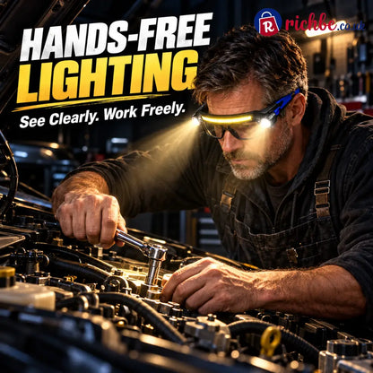 💡 Hands-Free LED Work Glasses – Wide Beam Side Lights & Over-Glasses Fit