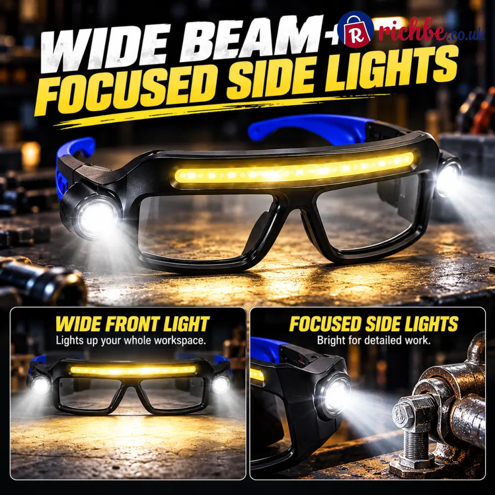 💡 Hands-Free LED Work Glasses – Wide Beam Side Lights & Over-Glasses Fit