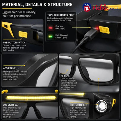 💡 Hands-Free LED Work Glasses – Wide Beam Side Lights & Over-Glasses Fit