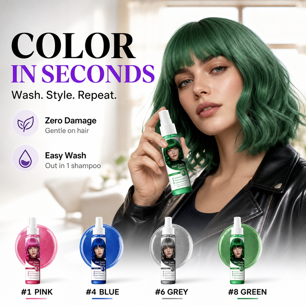 🌈 50% OFF! Temporary Hair Color Spray – Instant purple highlights, washable & gentle. No residue, no damage. Try a new look today! 🌟💜
