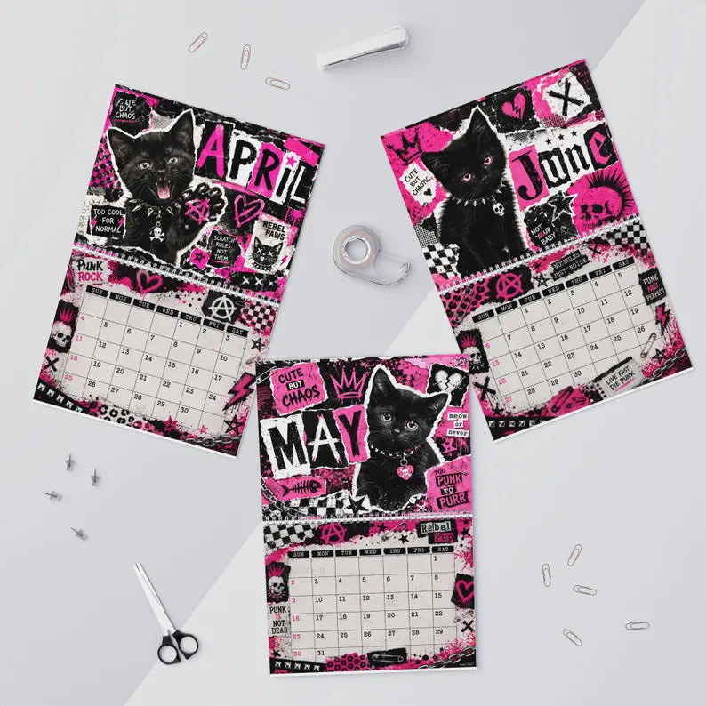2027 Black Cat Punk Rock Calendar