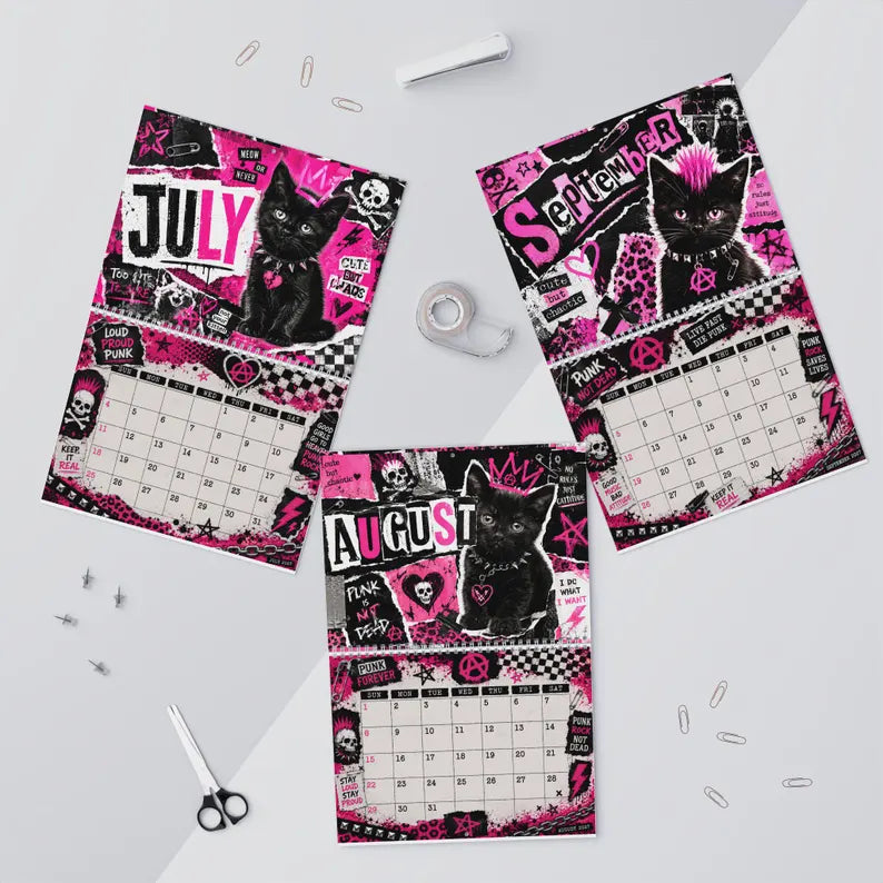 2027 Black Cat Punk Rock Calendar