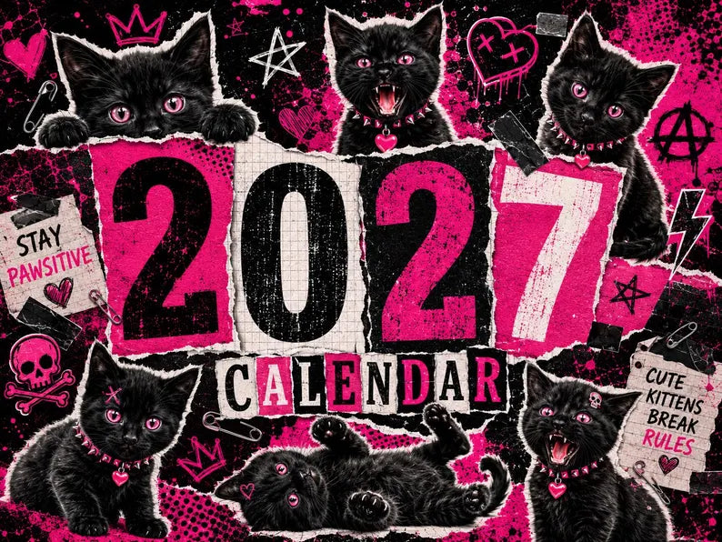 2027 Black Cat Punk Rock Calendar