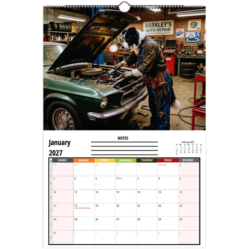 Funny Border Collie Wall Calendar 2027