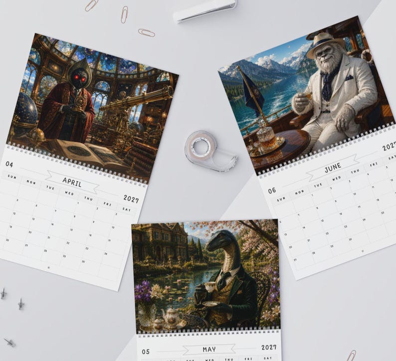 Cryptid Lounge 2027 Wall Calendar, Distinguished Monsters Art Calendar