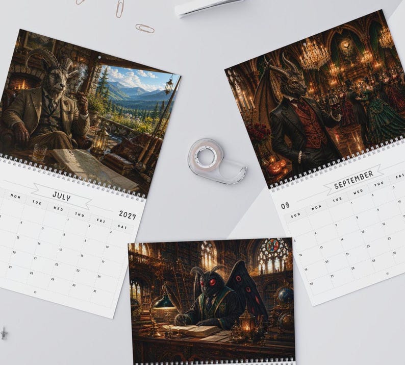 Cryptid Lounge 2027 Wall Calendar, Distinguished Monsters Art Calendar