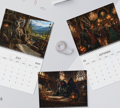 Cryptid Lounge 2027 Wall Calendar, Distinguished Monsters Art Calendar