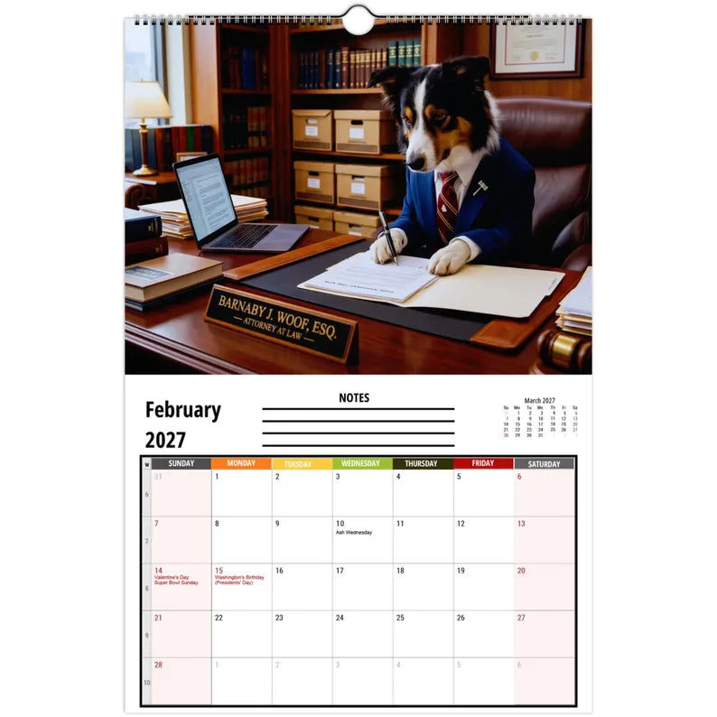 Funny Border Collie Wall Calendar 2027