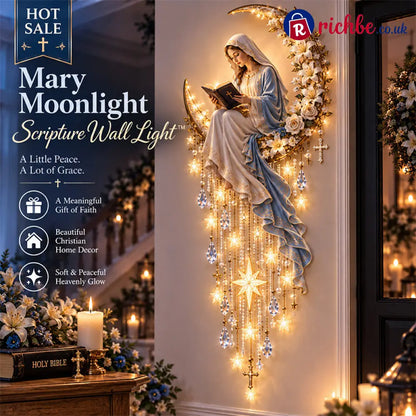 ✝️🌙 Jesus & Mary Moonlight Scripture Wall Light – Faith-Inspired Christian Home Decor - 💙 Virgin Mary