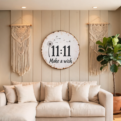 🔥Circular Rustic Metal Sign with Dandelion 11:11 Make a Wish Design