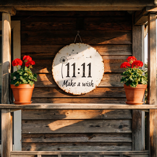 🔥Circular Rustic Metal Sign with Dandelion 11:11 Make a Wish Design