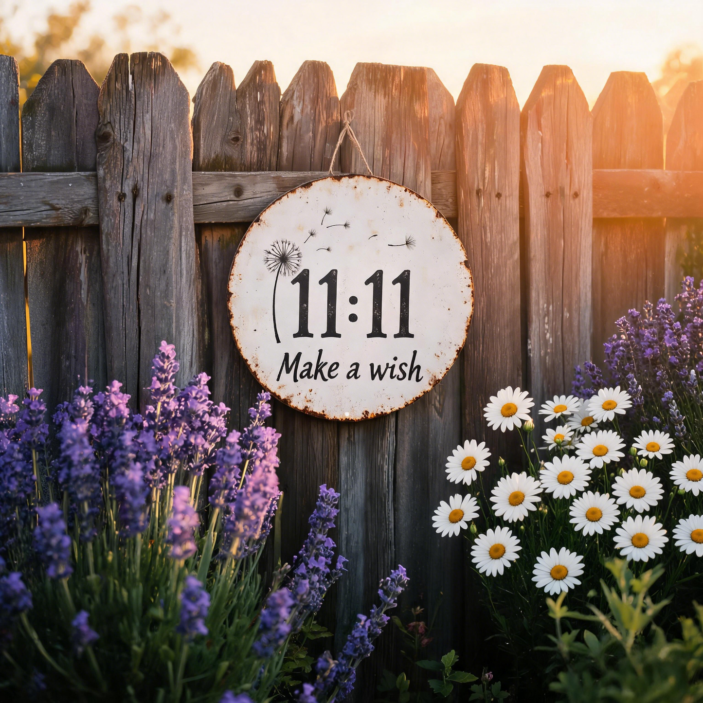 🔥Circular Rustic Metal Sign with Dandelion 11:11 Make a Wish Design