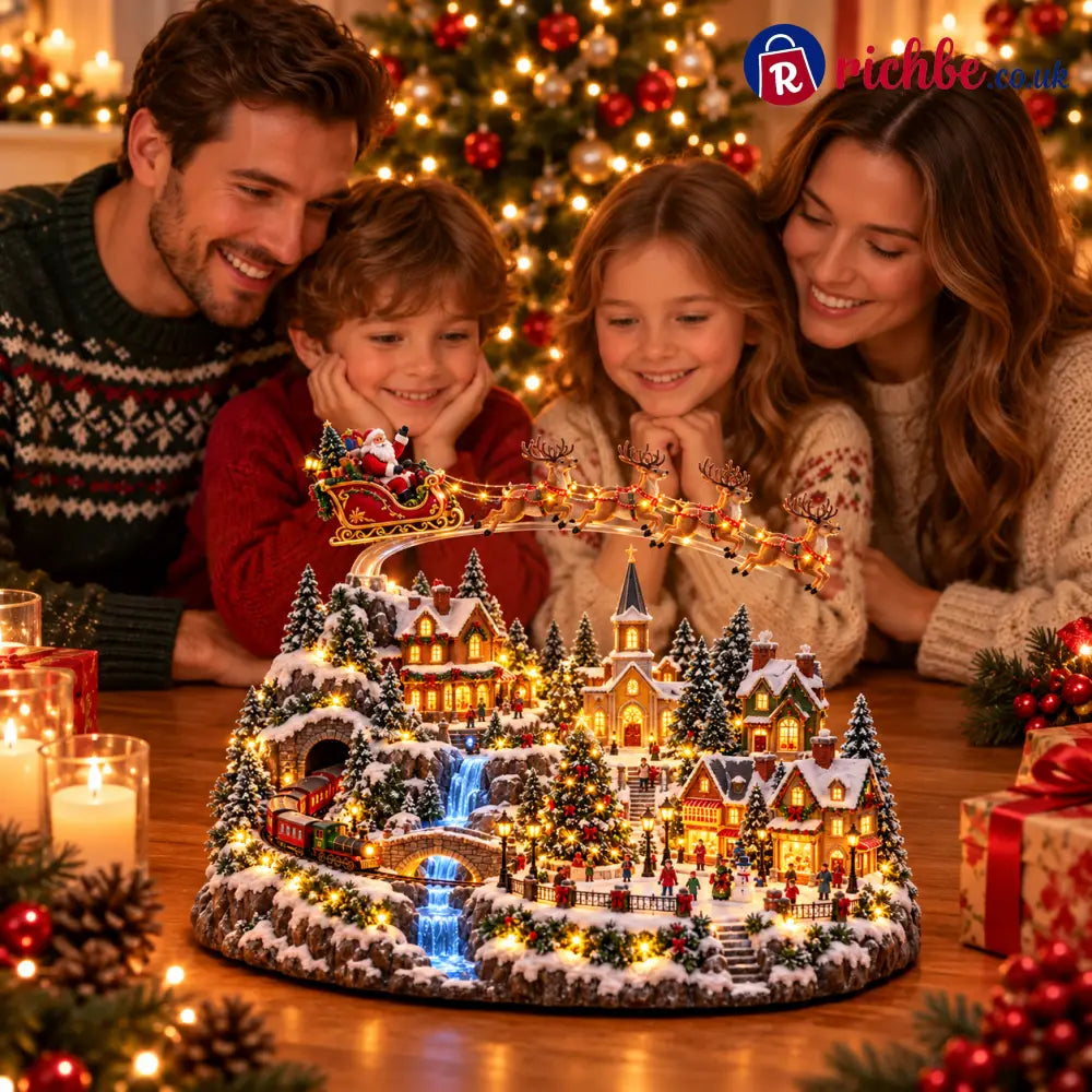 🔥 LAST DAY 49% OFF 🔥 Lighted & Animated Christmas Village Collection ✨ - 🦌 Santa’s Flying Reindeer Village