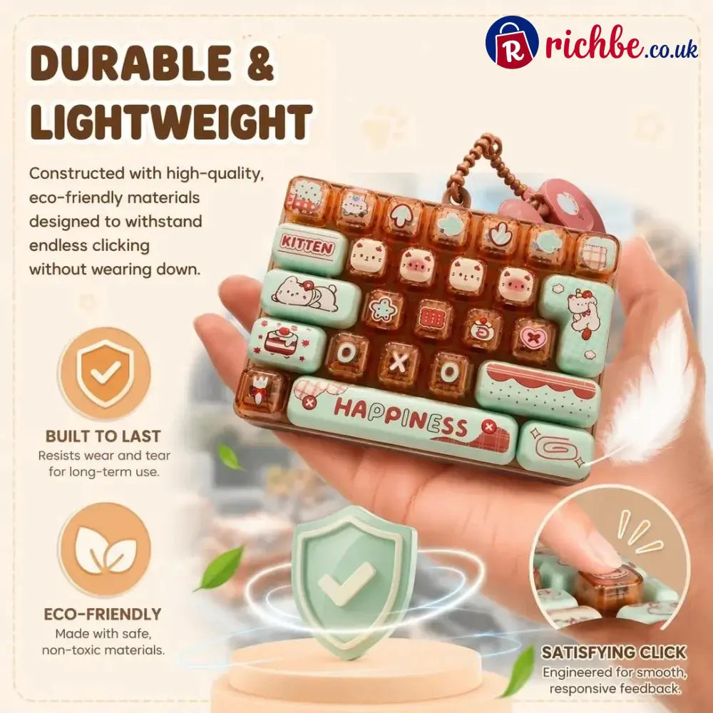 ⏳ Last Day 49% OFF – ⌨️ Mini 26-Key Mechanical Keyboard Fidget Keychain | Satisfying Clicks Kawaii Cat Design &