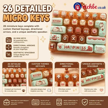 ⏳ Last Day 49% OFF – ⌨️ Mini 26-Key Mechanical Keyboard Fidget Keychain | Satisfying Clicks Kawaii Cat Design &