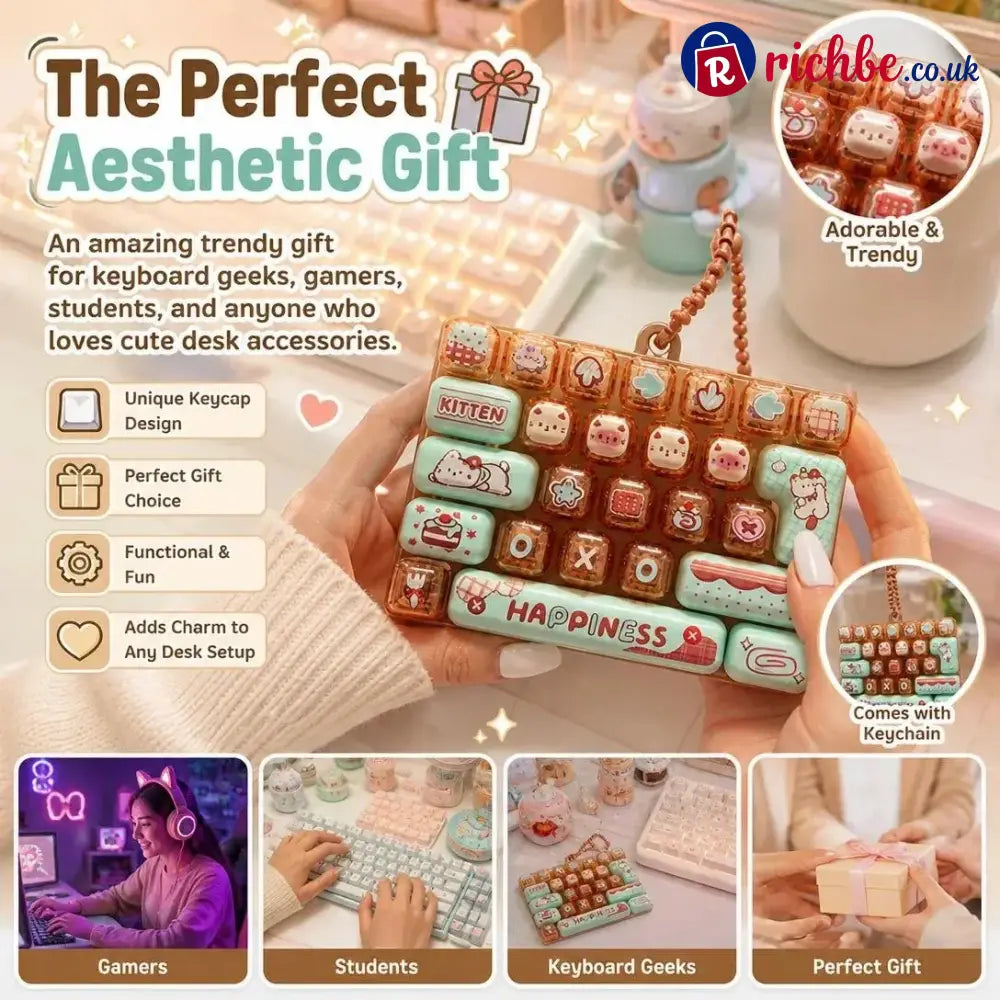 ⏳ Last Day 49% OFF – ⌨️ Mini 26-Key Mechanical Keyboard Fidget Keychain | Satisfying Clicks Kawaii Cat Design &