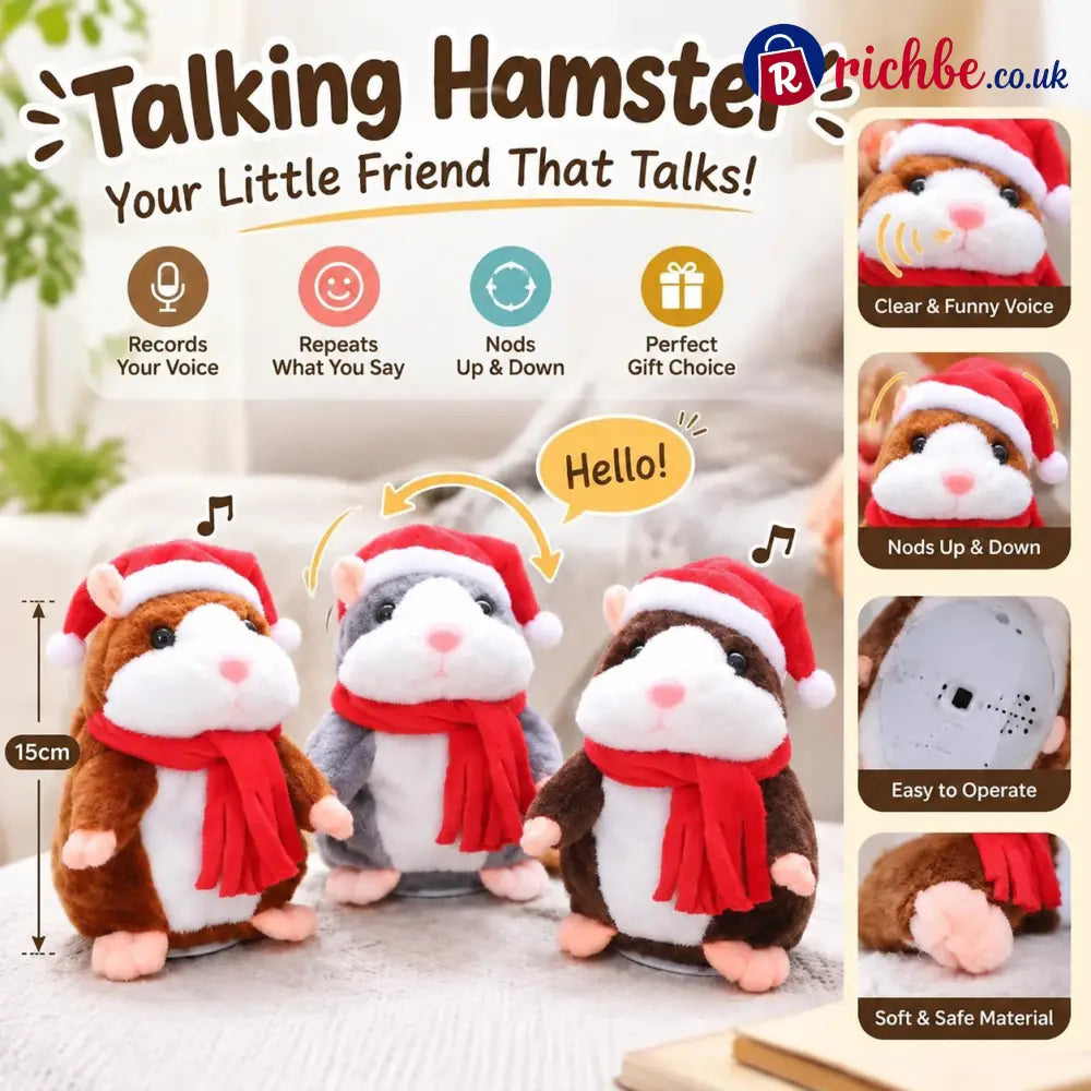 🐹 Last Day Special Price ！✨Talking Hamster Plush – repeats whatever you say auto head-shaking hilarious fun for kids &