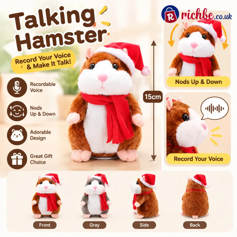🐹 Last Day Special Price ！✨Talking Hamster Plush – repeats whatever you say auto head-shaking hilarious fun for kids &