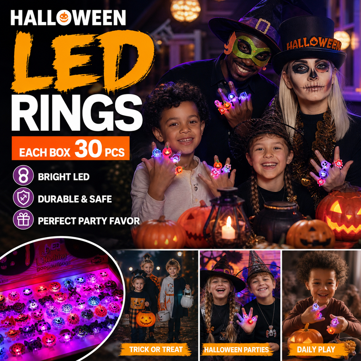 🔥🎃Spooky Season Hot Sale 50% OFF:£10.99‼️✨LED Light Halloween Glowing Ring 💍| Flashing Light‑Up Party Favor for Halloween Night👻