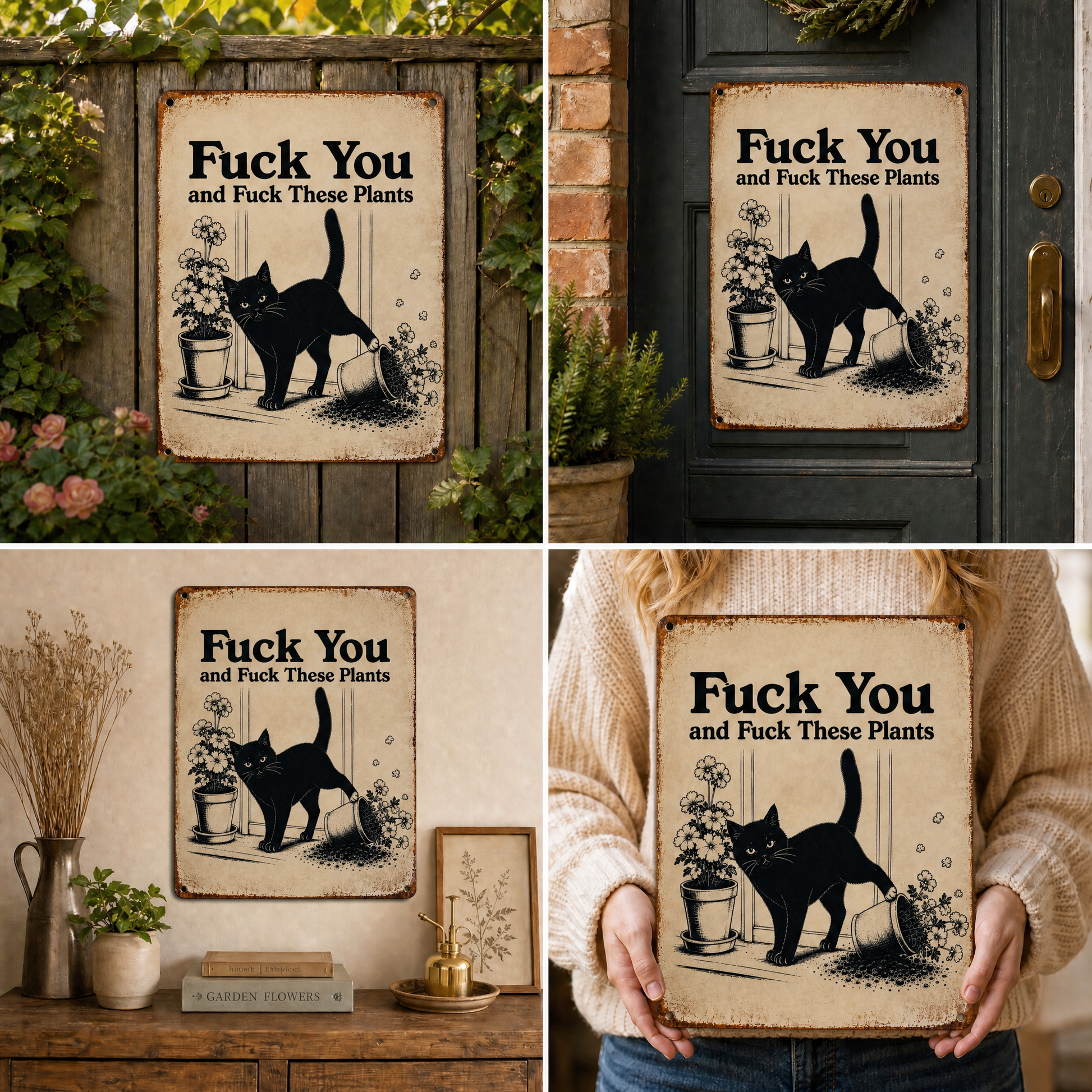Funny Cat Garden Metal Sign
