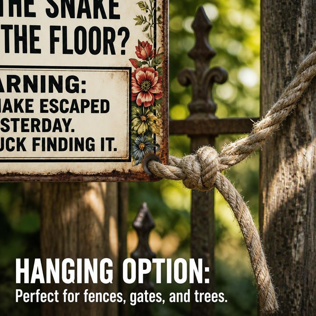 ✈️ Vacation Ready? Funny Snake Metal Sign — Psychological Burglar Deterrent for Porch & Yard 🔒