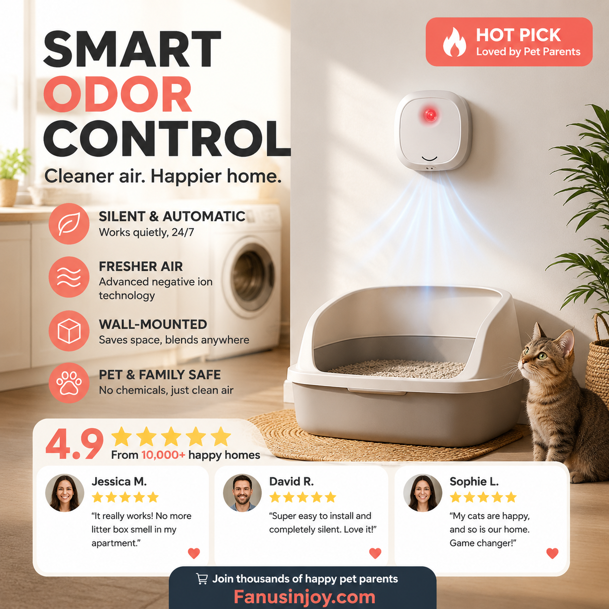 🔥Limited Time 49% OFF! 🌬️Say goodbye to unpleasant odors with it! Smart Quiet Pet Odor Eliminator
