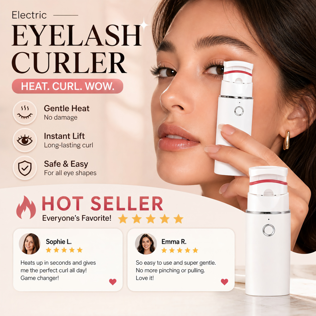 🔥Surprise 40% Off！👩🏻‍🏭Get gorgeous eyelashes back！✨️Rechargeable Electric Heated Eyelash Curler