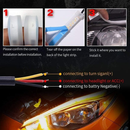 💡 LIMITED‑TIME 48% OFF! ⚡ 2 Pcs Flexible Car LED Flow Signal Light – Waterproof Dual‑Color, Self‑Adhesive 12V Strip ✨
