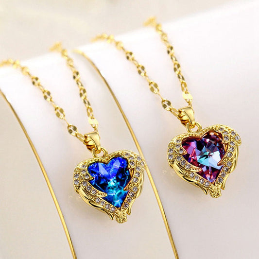 ⏳Limited-time 30% off⏰Colourful Ocean Heart Pendant Titanium Necklace💕📿