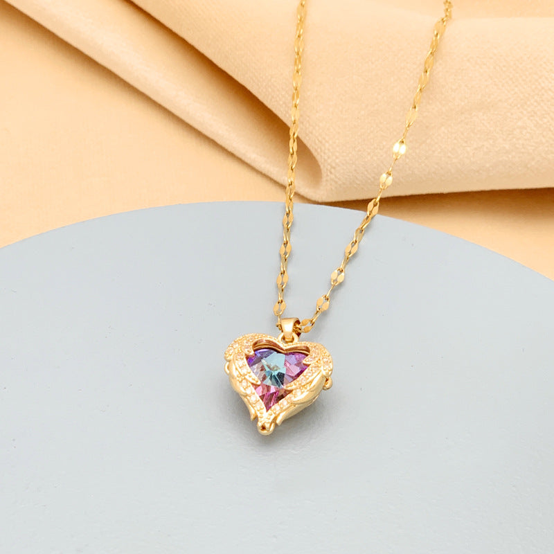 ⏳Limited-time 30% off⏰Colourful Ocean Heart Pendant Titanium Necklace💕📿