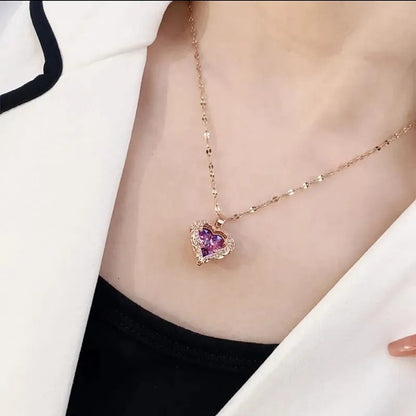 ⏳Limited-time 30% off⏰Colourful Ocean Heart Pendant Titanium Necklace💕📿