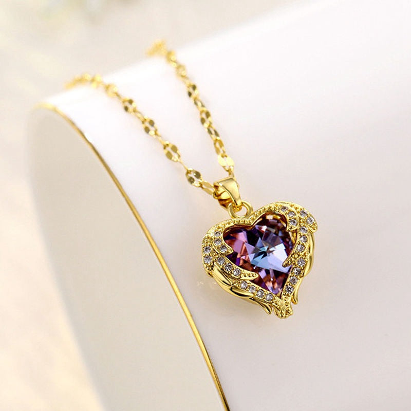 ⏳Limited-time 30% off⏰Colourful Ocean Heart Pendant Titanium Necklace💕📿