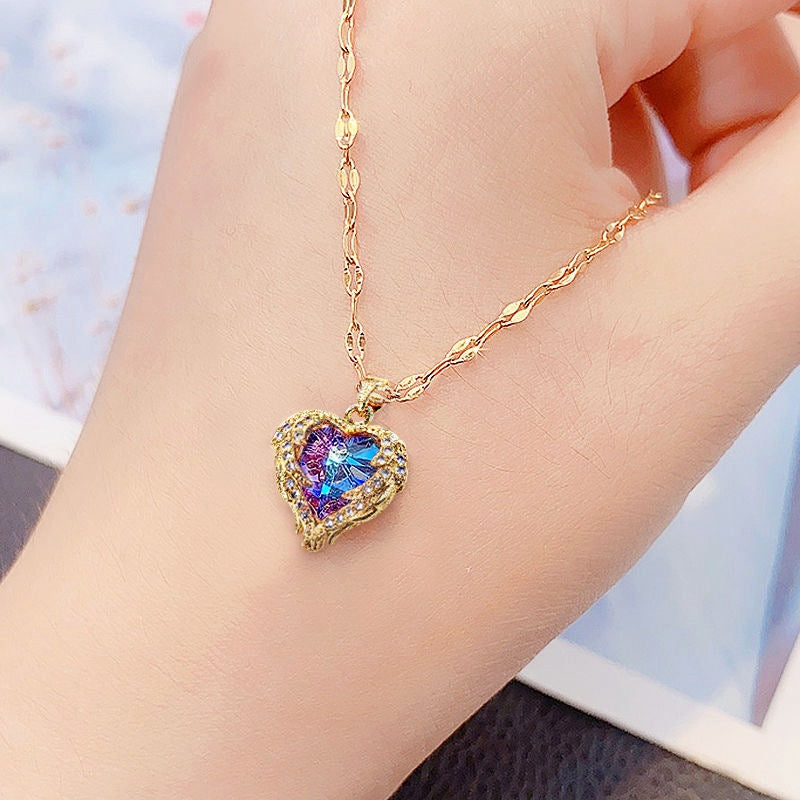 ⏳Limited-time 30% off⏰Colourful Ocean Heart Pendant Titanium Necklace💕📿