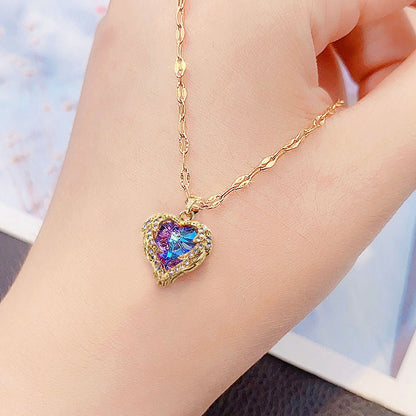 ⏳Limited-time 30% off⏰Colourful Ocean Heart Pendant Titanium Necklace💕📿