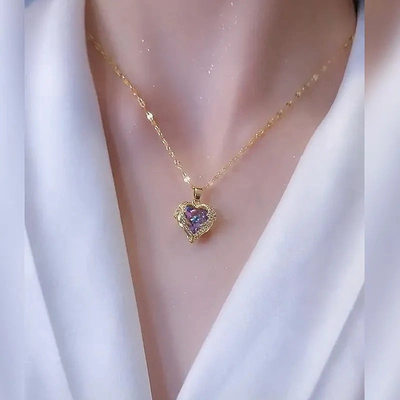 ⏳Limited-time 30% off⏰Colourful Ocean Heart Pendant Titanium Necklace💕📿