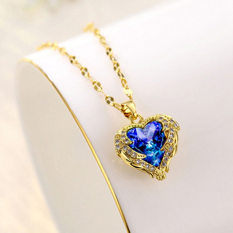 ⏳Limited-time 30% off⏰Colourful Ocean Heart Pendant Titanium Necklace💕📿