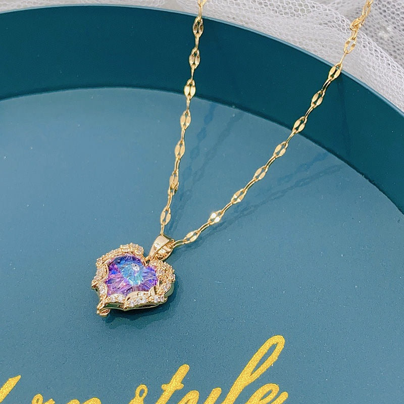 ⏳Limited-time 30% off⏰Colourful Ocean Heart Pendant Titanium Necklace💕📿